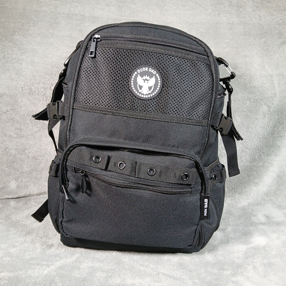 Dude Dad Tactical Diaper Bag Backpack Mens Black Canvas Utility Travel